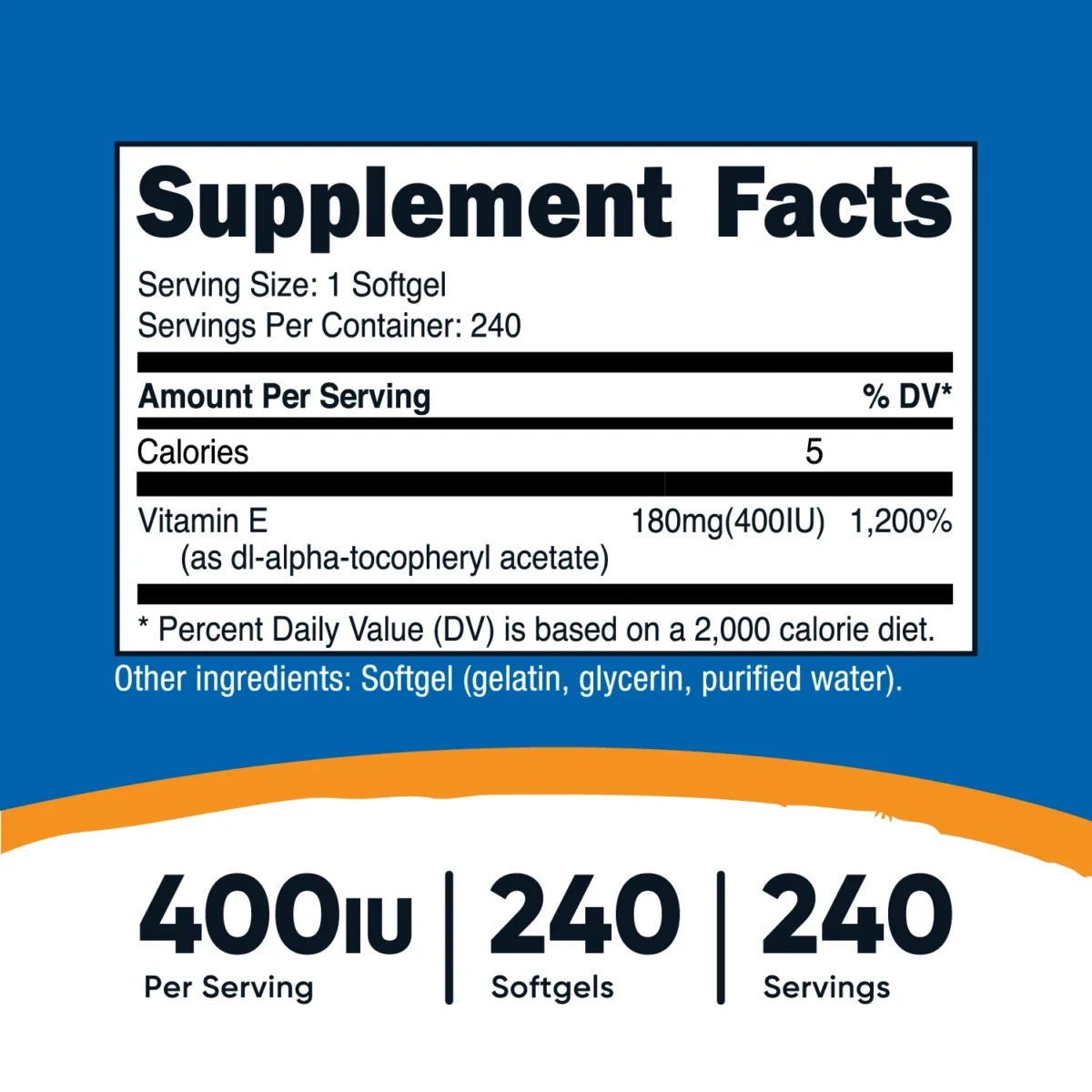 Nutricost Vitamin E 400 IU, 240 Softgel Capsules - Image 2