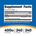Nutricost Vitamin E 400 IU, 240 Softgel Capsules - Image 2