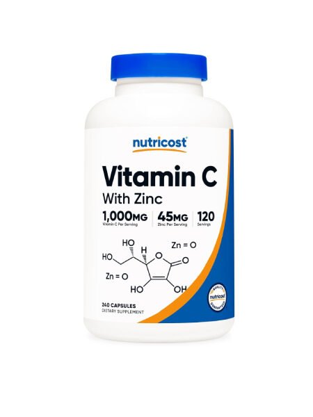 Nutricost Vitamin C with Zinc Supplement Capsules, 120 Servings - 1000mg