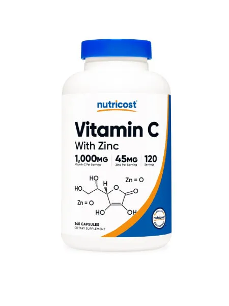 Nutricost Vitamin C with Zinc Supplement Capsules, 120 Servings - 1000mg