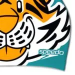 Speedo SplashPop Printed Cap – Kids Blue/Orange - Image 2