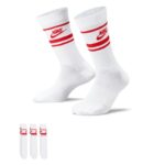 Nike Sportswear Dri-FIT Everyday Essential Crew Socks – White/University Red (3 Pairs)
