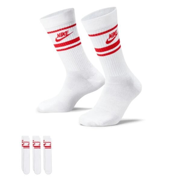 Nike Sportswear Dri-FIT Everyday Essential Crew Socks – White/University Red (3 Pairs)
