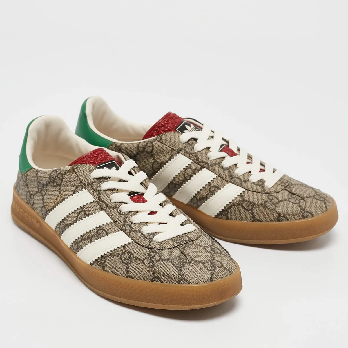 Gucci x Adidas Beige GG Supreme Canvas Gazelle Sneakers - Image 4