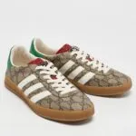 Gucci x Adidas Beige GG Supreme Canvas Gazelle Sneakers - Image 4