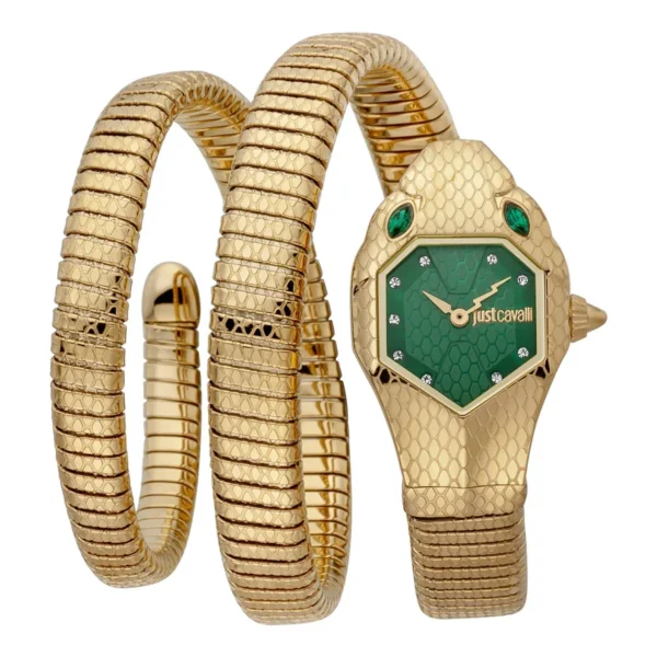 Just Cavalli JC1L168M0045 – Women's Yellow Gold & Green "Eyes Snake" Watch