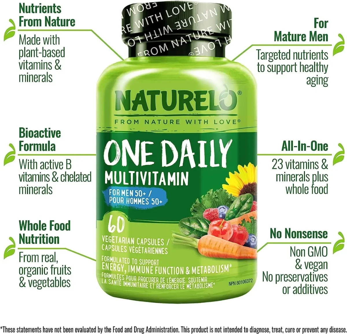 NATURELO One Daily Multivitamin for Men - with Vitamins & Minerals + Organic Whole Foods - Supplement to Boost Energy, General Health - Non-GMO - Image 5