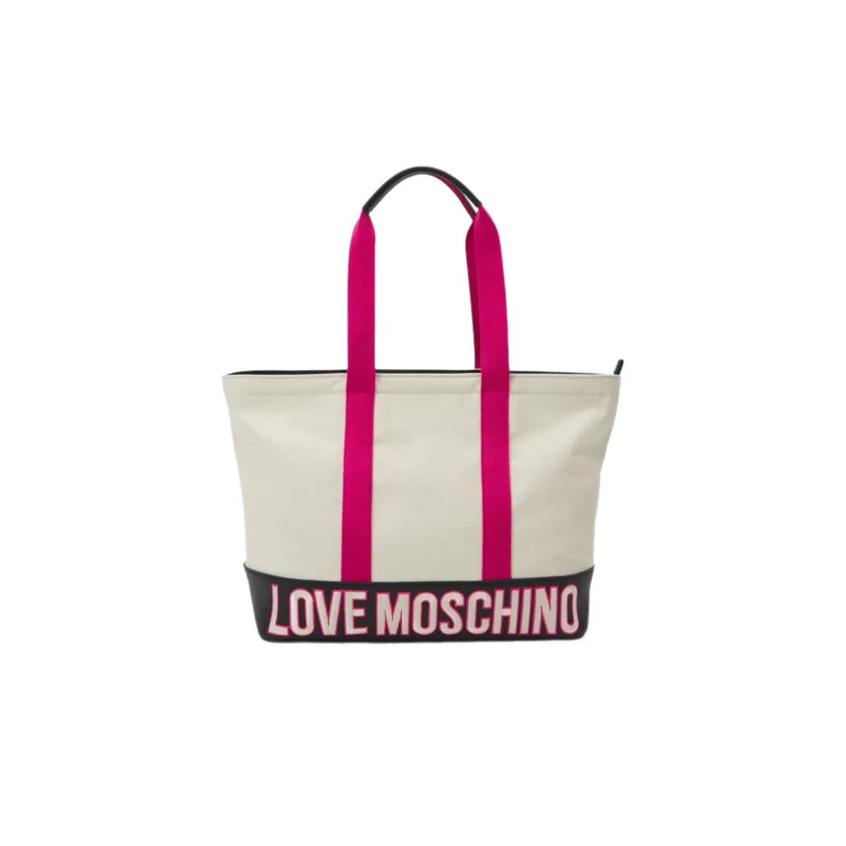 Love Moschino Summer Canvas Tote – Ivory/Fuchsia - Image 1