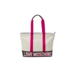 Love Moschino Summer Canvas Tote – Ivory/Fuchsia