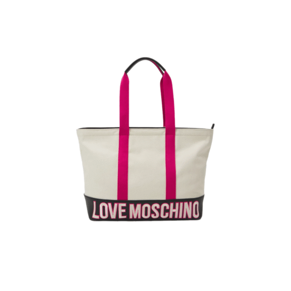 Love Moschino Summer Canvas Tote – Ivory/Fuchsia