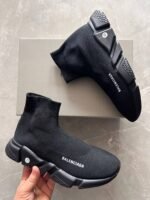 Balenciaga Speed Trainer Sneakers – Black Knit Fabric - Image 9