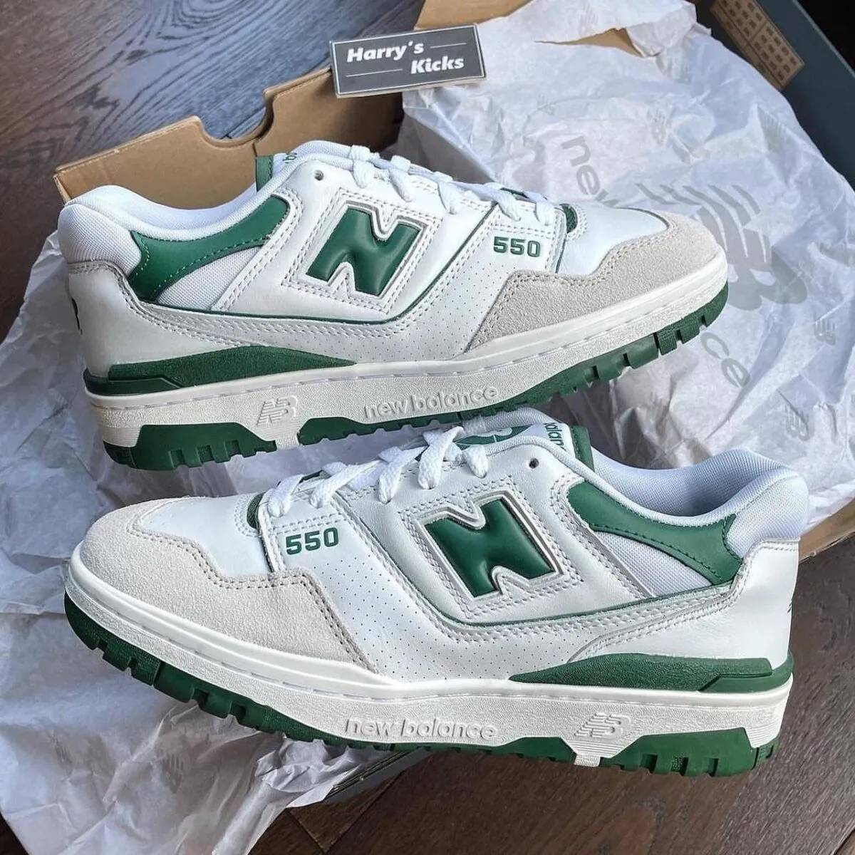 New Balance 550 White Green Unisex Sneakers - Image 6