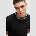 HUGO BOSS Interlock Cotton T-Shirt with Chain Print Collar - Image 2