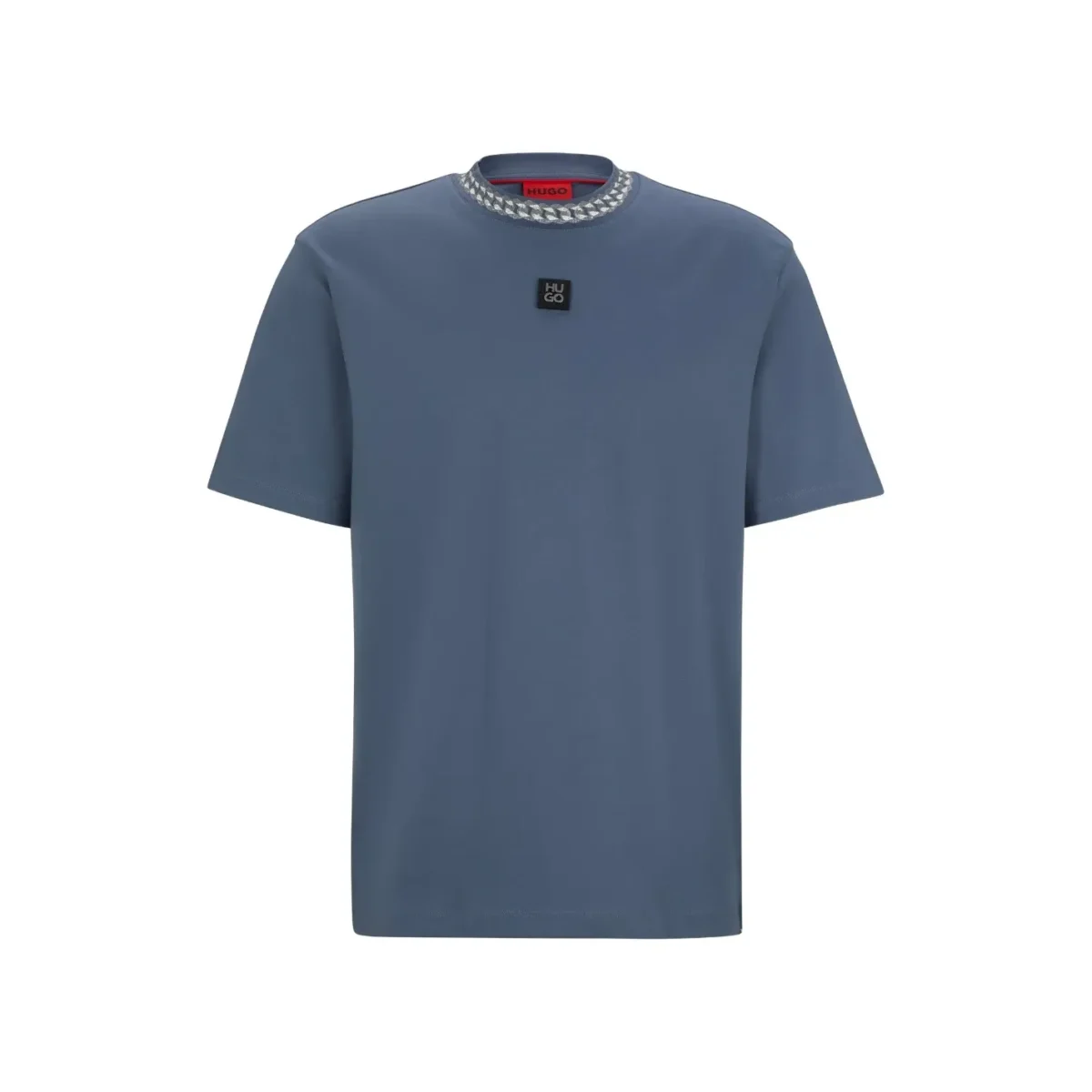 Hugo Boss Interlock Cotton T-Shirt with Chain Print Collar - Open Blue - Image 2