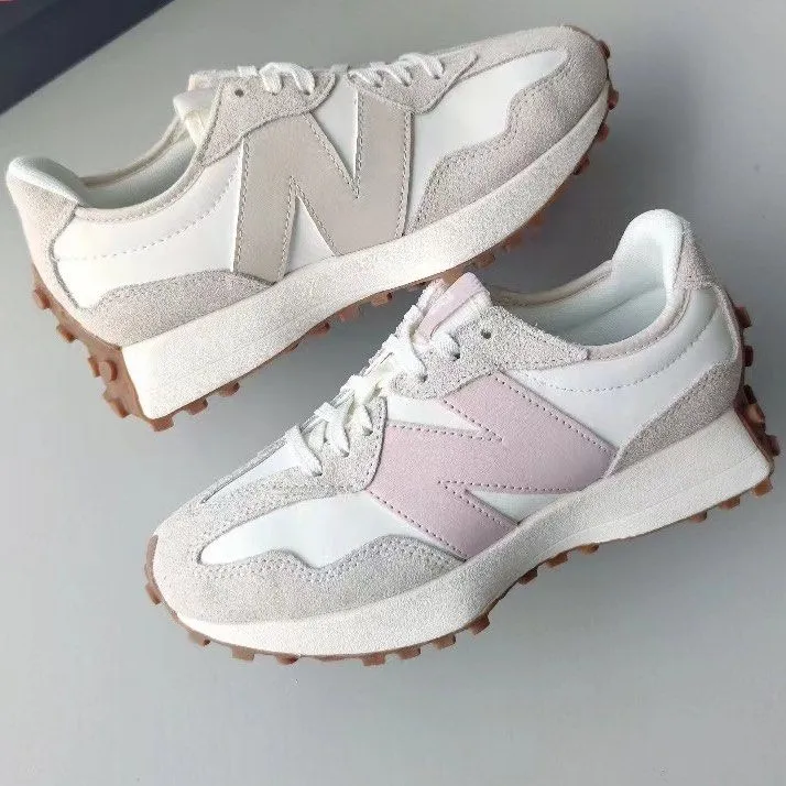 New Balance 327 Leather Low Top Sneaker White Beige Lavender Unisex - Image 7