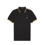 Fred Perry Polo Shirt with Raised Logo – Black (Yellow Stripes)