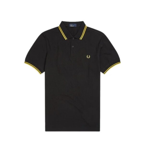 Fred Perry Polo Shirt with Raised Logo – Black (Yellow Stripes)