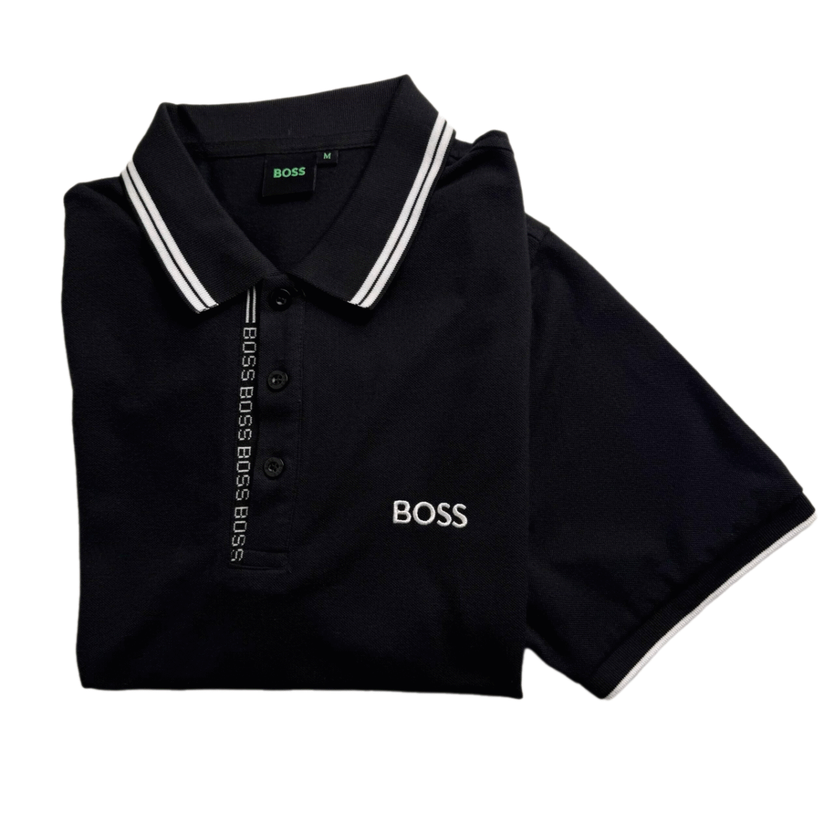 BOSS Polo Shirt with Raised Logo – Black - Image 1