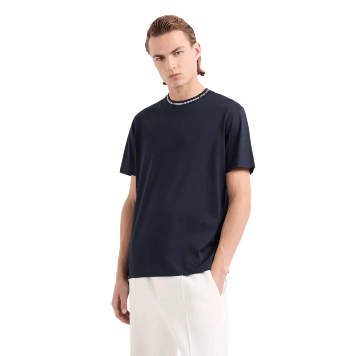 Emporio Armani Lyocell-Blend Jersey T-Shirt with Logo Collar - Image 4