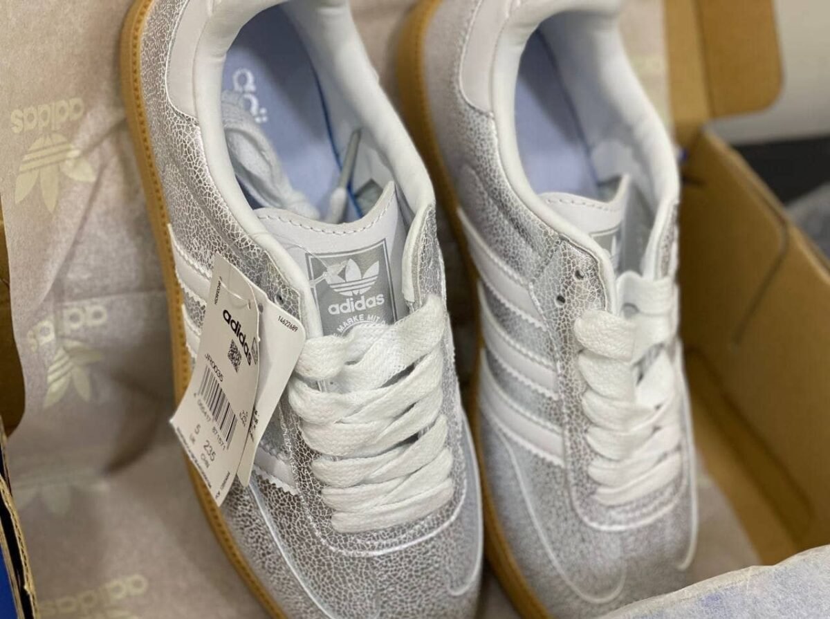 adidas Samba OG Women's – Silver Metallic Crackled Leather - Image 9