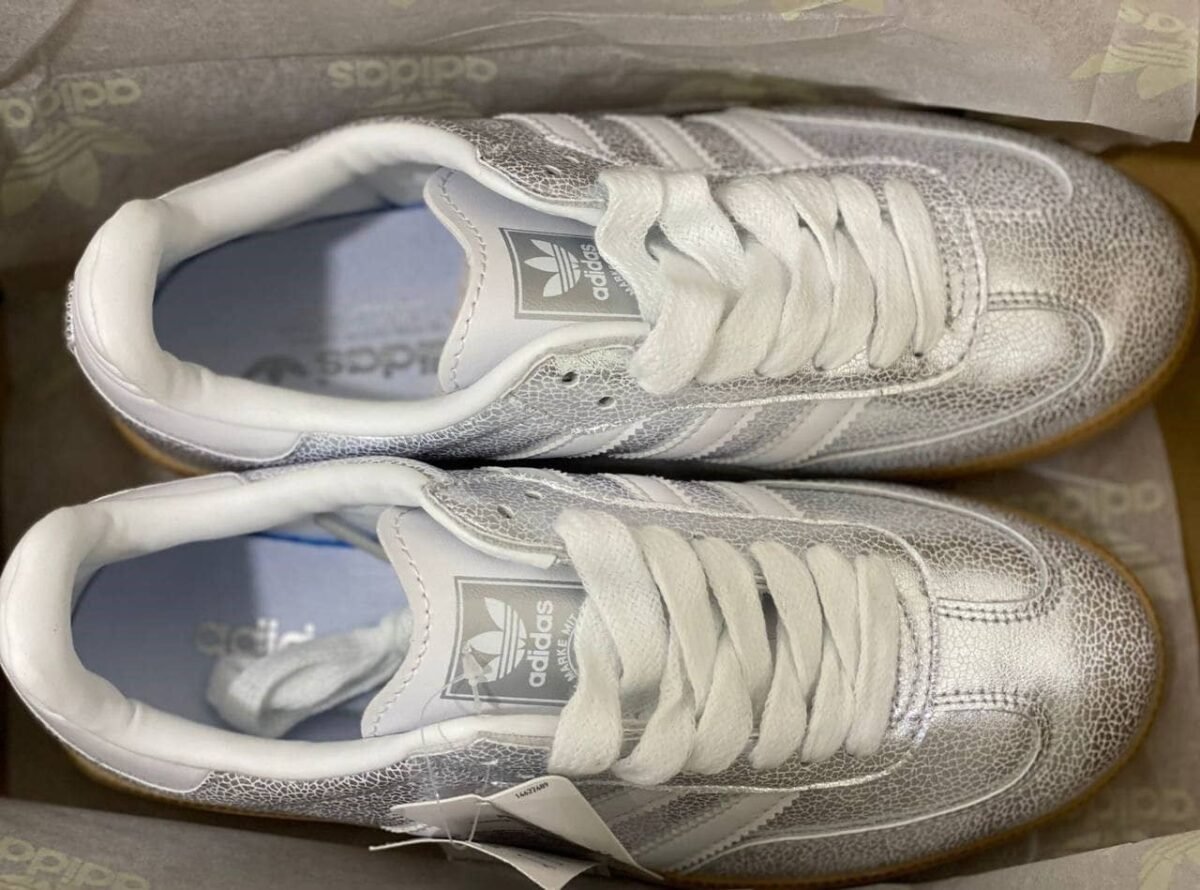 adidas Samba OG Women's – Silver Metallic Crackled Leather - Image 11