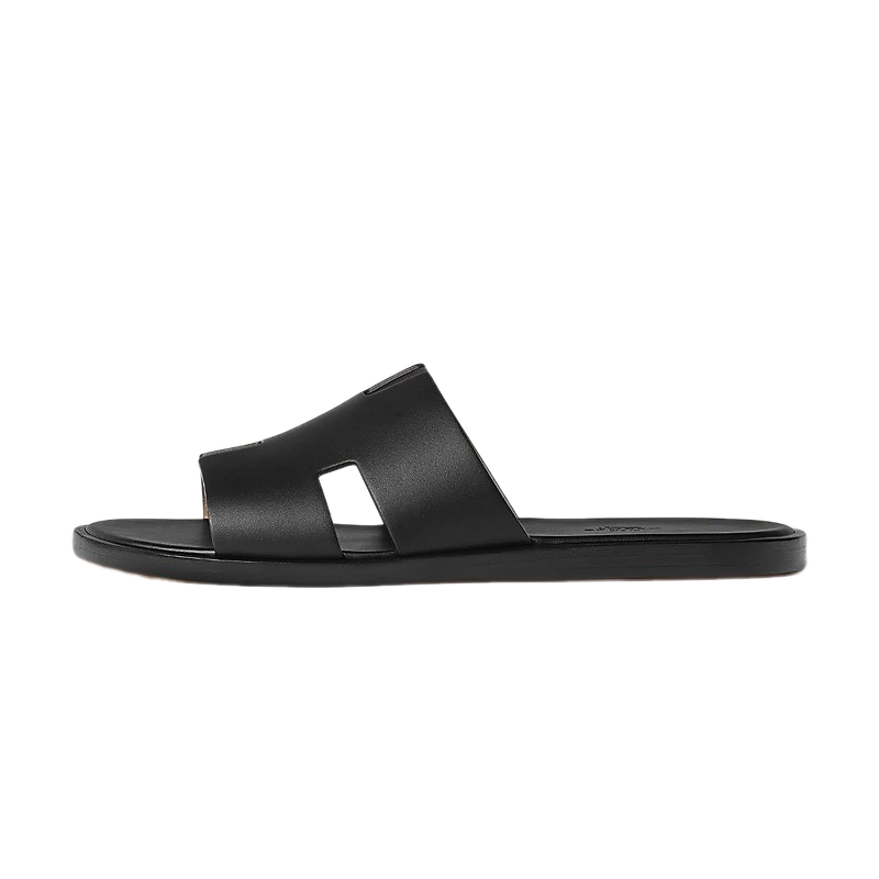 snapedit_1754072058618 Hermès Izmir Sandal – Noir Black Smooth Calfskin Leather - Image 1
