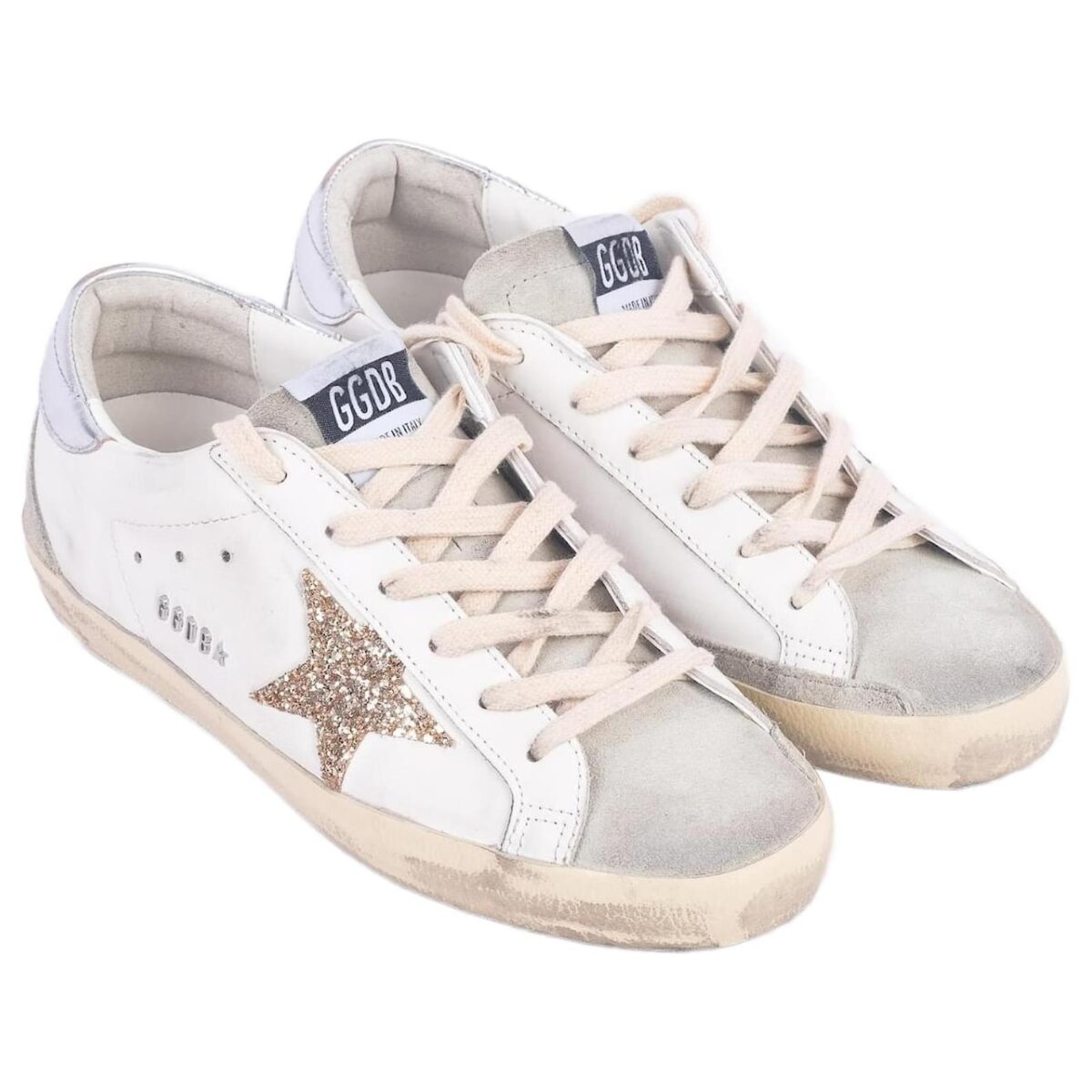 Golden Goose Women’s Super-Star White Ice Gray Gold Glitter - Image 5
