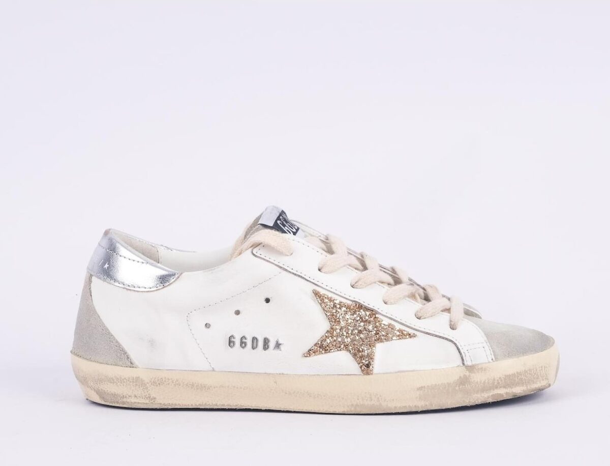 Golden Goose Women’s Super-Star White Ice Gray Gold Glitter - Image 6