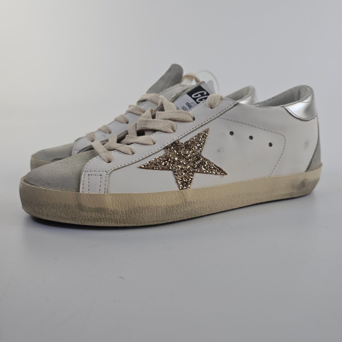 Golden Goose Women’s Super-Star White Ice Gray Gold Glitter - Image 7