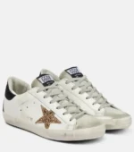 Golden Goose Women’s Super-Star in Nappa Leather with Gold Glitter Star and Black Glitter Heel Tab - Image 6