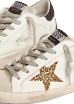 Golden Goose Women’s Super-Star in Nappa Leather with Gold Glitter Star and Black Glitter Heel Tab - Image 7