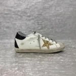 Golden Goose Women’s Super-Star in Nappa Leather with Gold Glitter Star and Black Glitter Heel Tab - Image 8