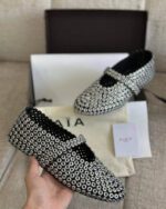 Alaïa Clear Suede Glass-Embellished Ballet Flats - Image 6