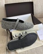 Alaïa Clear Suede Glass-Embellished Ballet Flats - Image 5