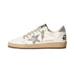 Golden Goose Ball Star Sneakers – White Nappa with Silver Glitter Details