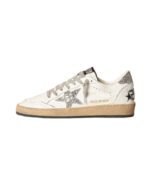 Golden Goose Ball Star Sneakers – White Nappa with Silver Glitter Details