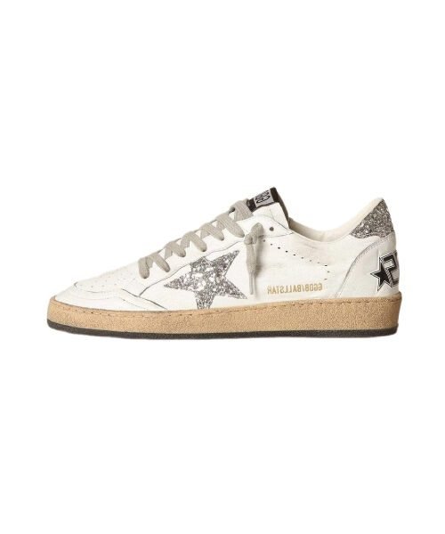 Golden Goose Ball Star Sneakers – White Nappa with Silver Glitter Details
